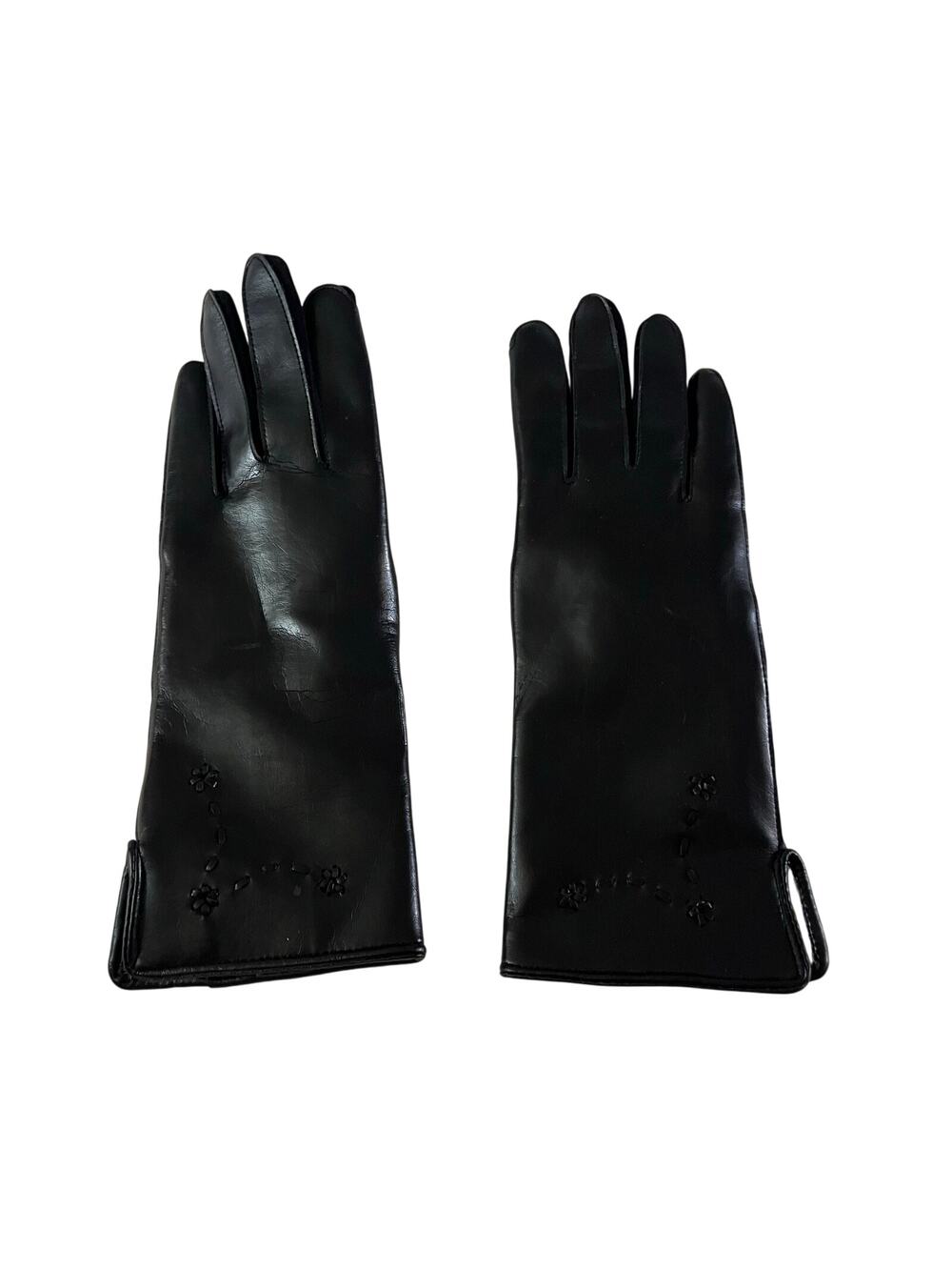 Vintage Black Novahide Vinal Floral Detail Lady's Gloves
